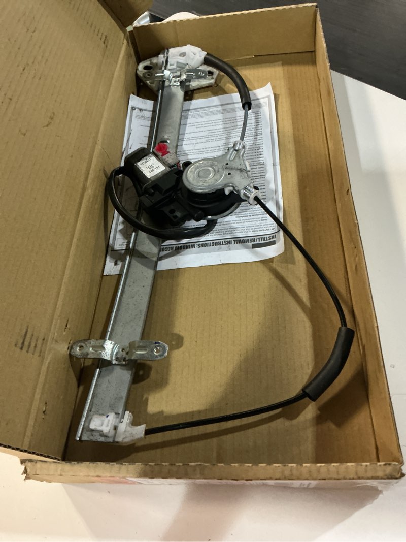Condition photo showing As Is for dorman 741-302 front driver side power window regulator and motor assembly compatible with select honda models