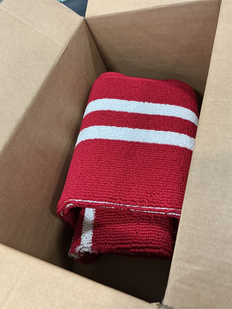 Condition photo showing As Is for Nautica – Runner Rug | Indoor Runners for Hallways and Entry Rugs| Non-Slip and Non-Skid Entry and Kitchen Door Mat| Machine Washable Entryway Carpet Rugs | 26” x 96” | Double Border Red Double Border Red 2'2" x 8' (Rectangular)