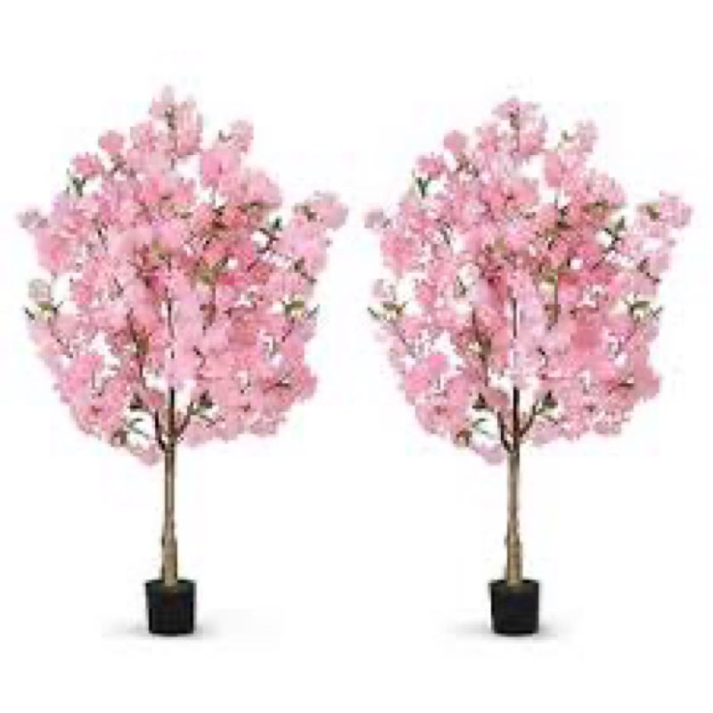 OUSHENG 2 Pack Artificial Cherry Blossom Tree, Fake Plants Indoor Decor, Faux Pink Sakura Flowers fo