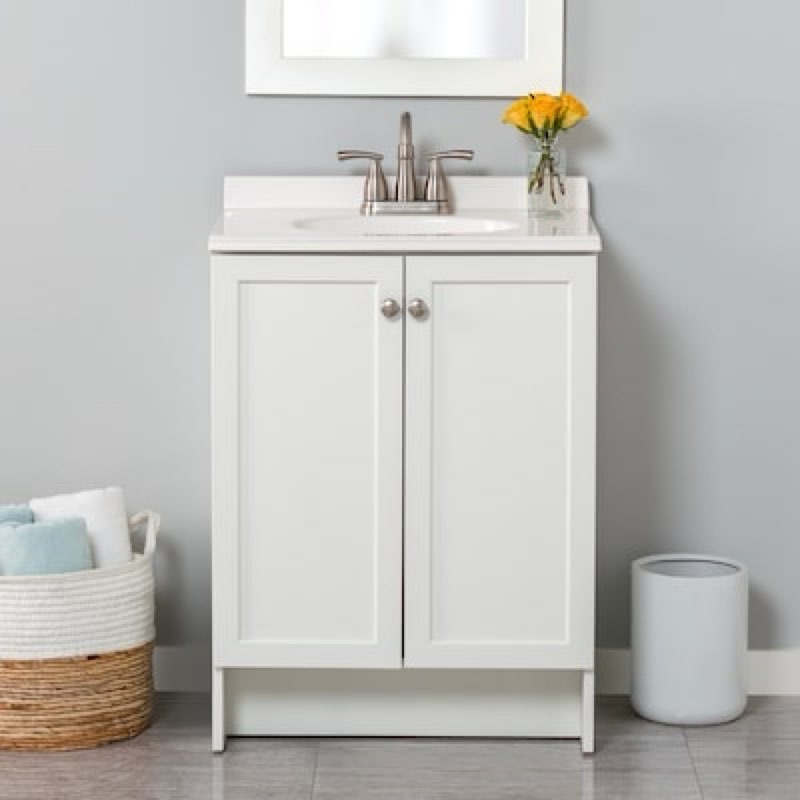 project source jax 24-in true white single sink bathroom vanity with white cultured marble