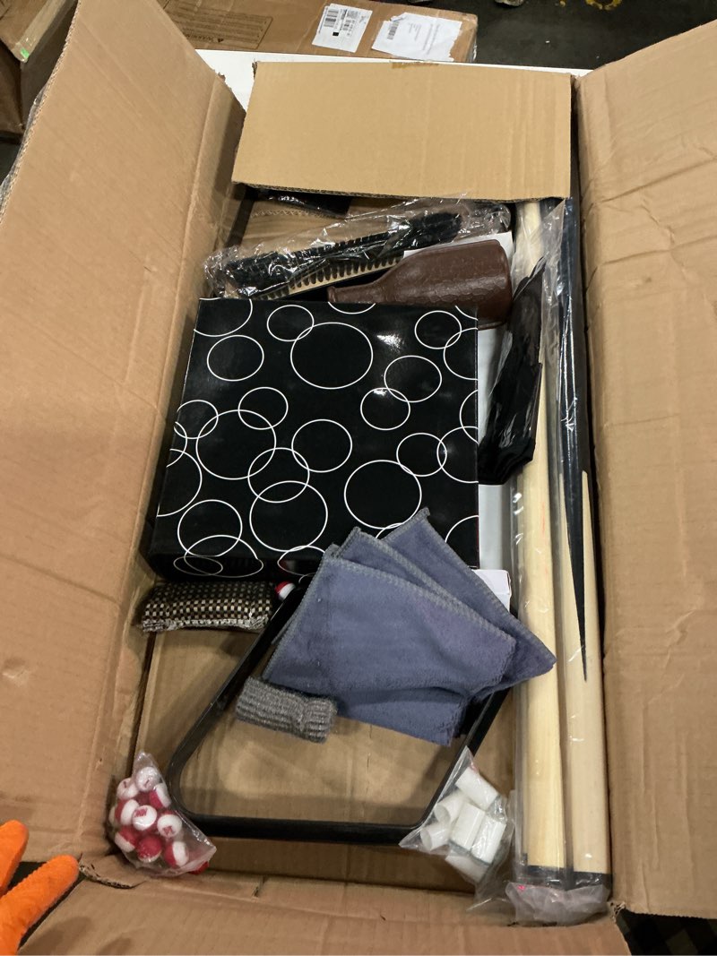 Condition photo showing Good Condition for 95pcs pool table accessories set - balls, triangle, rack, cue, chalk, tips, stickers, cloth, brush & cleaner set