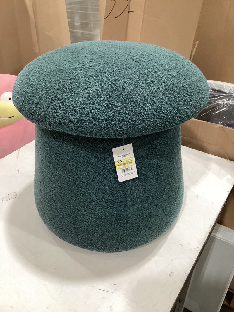 Condition photo showing Good Condition for mushroom upholstered storage ottoman blue boucle - room essentials™