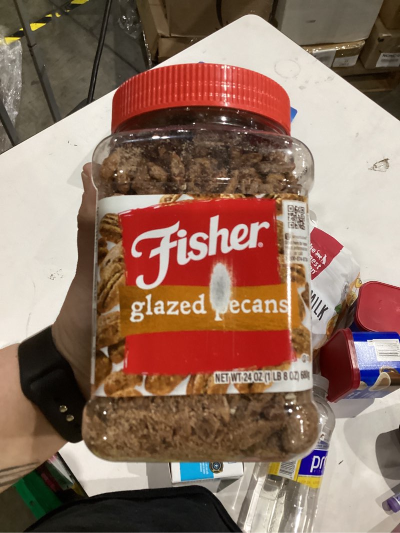 Condition photo showing New/Like New for Fisher Snack Glazed Pecans Candied, 24 oz (Pack of 1), Junior Mammoth Candied Pecans, Perfect for Gifting or Personal Enjoyment, Crunchy, and Irresistibly Sweet Glazed Pecan 24 Ounces (Pack of 1)
