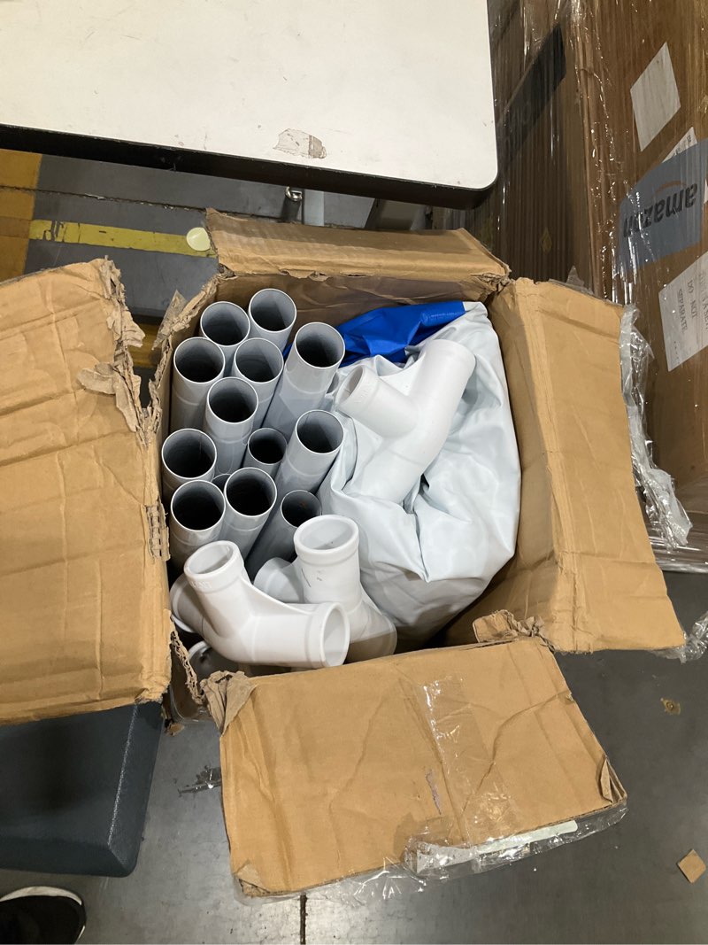 Condition photo showing As Is for intex metal frame 10 ft x 30 in above ground pool set, round swimming pool with steel frame, 330 gph cartridge filter pump, and type h filter cartridge white filter pump 10' x 30"