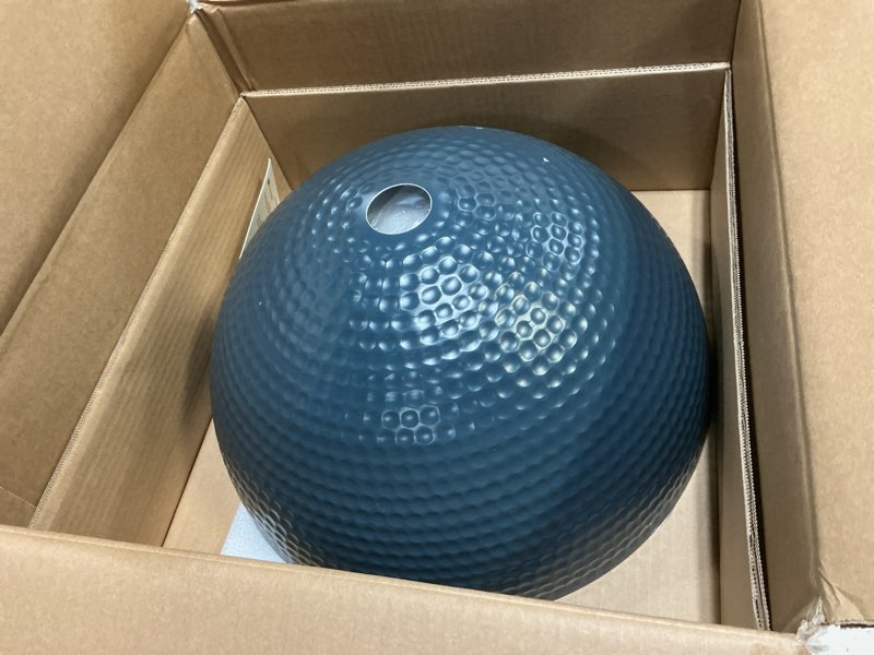 Condition photo showing Good Condition for elyona 16” large ash wood pendant light with hammered blue metal & brushed brass handle large pendant light fixtures modern dome hanging lamp for kitchen island, dining table, bedroom, hallway blue - 1 pack