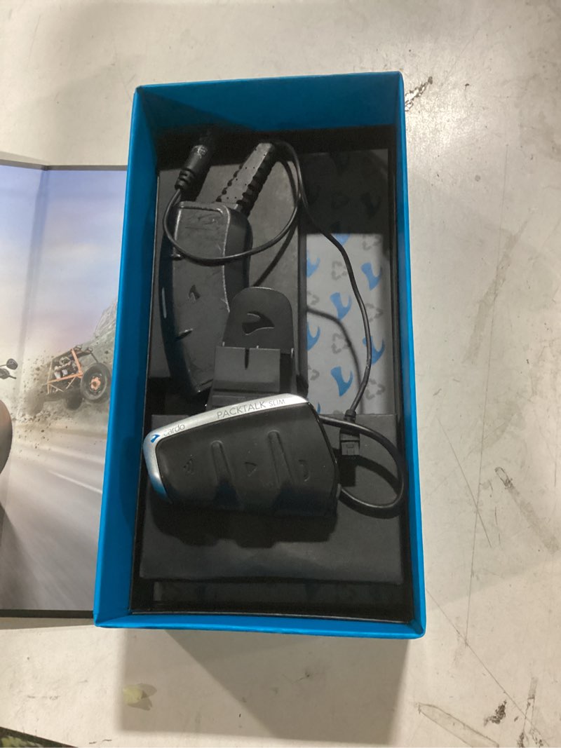 Condition photo showing As Is for cardo packtalk pro motorcycle helmet communication system intercom, crash detection, auto on/off, air mount, 45mm speakers, single pack