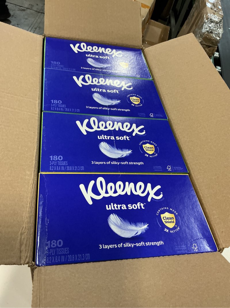 Condition photo showing New/Like New for Kleenex Ultra Soft Facial Tissues, 8 Flat Boxes, 180 Tissues per Box, 3-Ply, Packaging May Vary