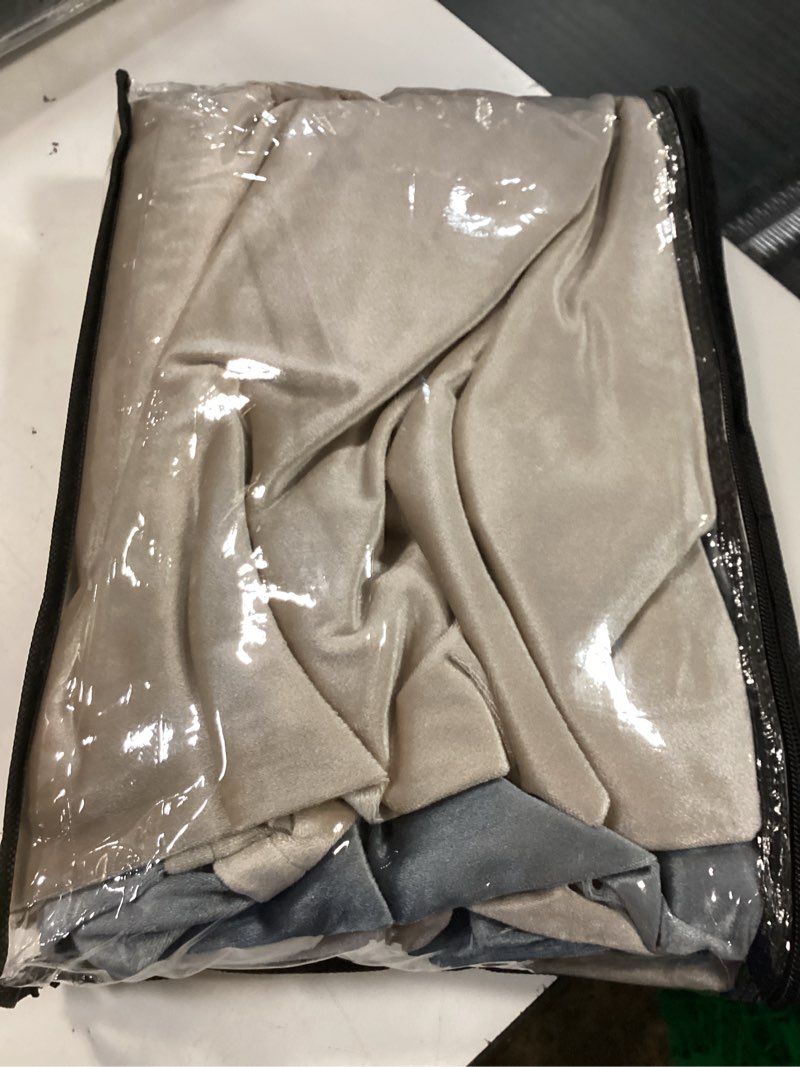 Condition photo showing Good Condition for bulbul champagne grey color block window curtains panels 63 inches long velvet farmhouse drapes for bedroom living room darkening treatment with grommet set of 2 champagne & grey 52"w x 63"l (pack of 2)