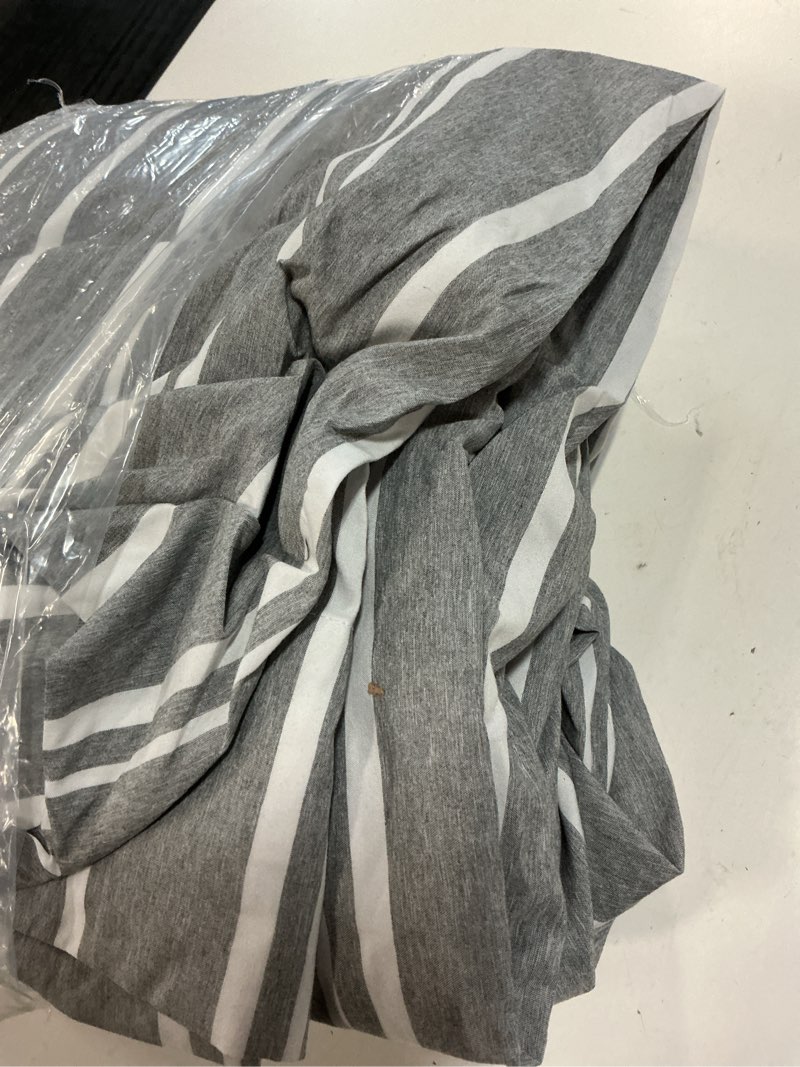 Condition photo showing As Is for cal king size 4 piece sheet set - comfy breathable & cooling sheets - hotel luxury bed sheets for women & men - deep pockets, easy-fit, soft & wrinkle free sheets - grey stripes oeko-tex bed sheet set 41 - grey stripes 3 california king