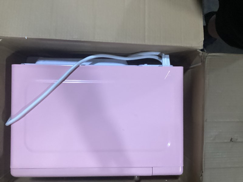 Condition photo showing As Is for nostalgia countertop microwave oven with easy clean interior - retro microwave with led display & child lock- compact 0.7 cu. ft. oven with 12 pre-programmed settings for quick cooking- 700-watts-aqua retro classic 0.7 cu. ft. color pink