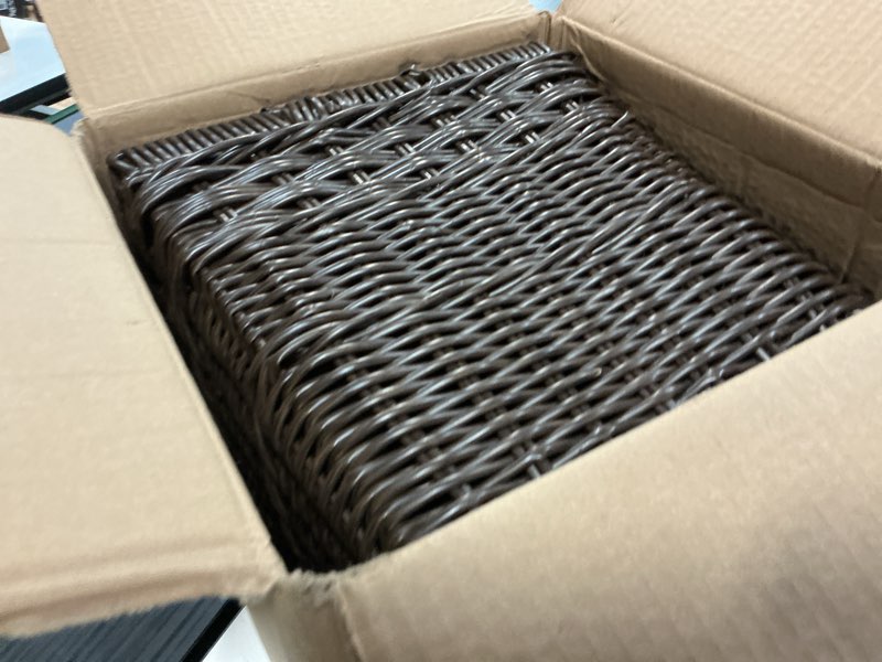Condition photo showing Good Condition for hand woven magazine holder rectangular wicker divided magazine basket with handle newspaper book storage basket organizer for office living room home office, 15.5 x 12 x 12.5 inch