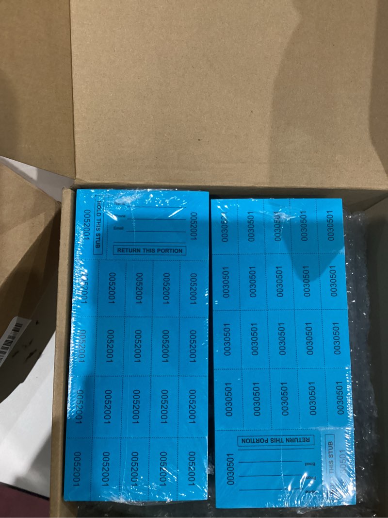 Condition photo showing New/Like New for Kosiz 1000 Sheet 5 Bid Raffle Tickets Chinese Auction Tickets Sheets Auction Fundraiser Ticket Numbered with Name and Phone Number Per Sheet Raffle Tags for Silent Auction(Lake Blue)