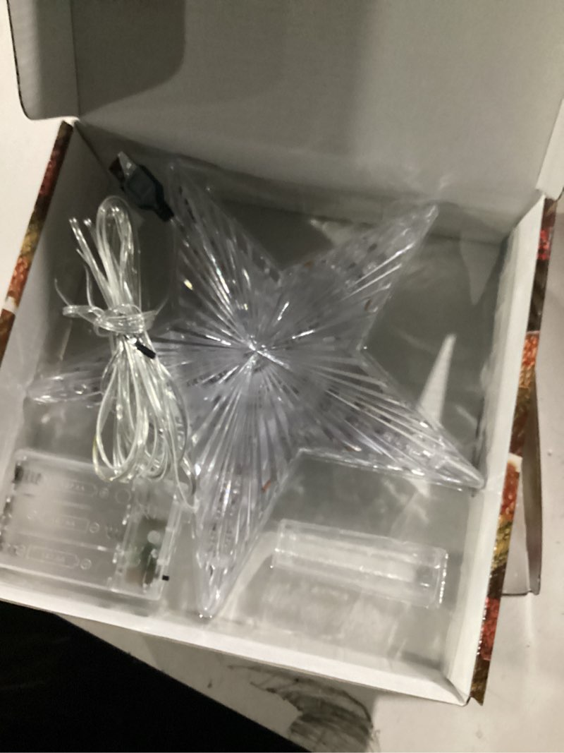 Condition photo showing New/Like New for Christmas Tree Topper Star Warm White Light,Star Tree Topper for Christmas Tree Decoration Xmas Tree Topper with 30 LED Lights Battery and USB Powered 8.7 Inch Warm Light Star