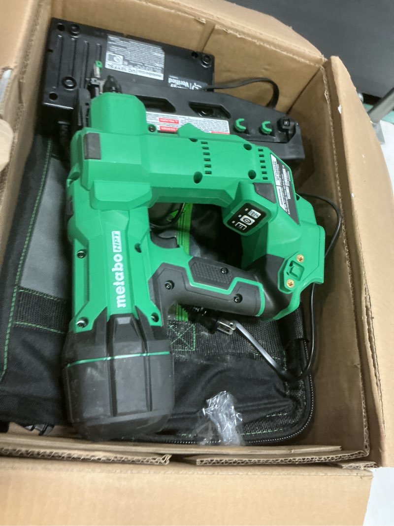 Condition photo showing As Is for Metabo HPT 18V MultiVolt Brushless Pro 16-GA Straight Finish Nailer Kit, 16 Gauge Finish Nailer, Power Tool with 2.0Ah Lithium Ion Battery, 1" to 2-1/2" Nails, Powerful Brushless Motor, NT1865DSA NT1865DSA - Lighter, Smaller, & More Powerful
