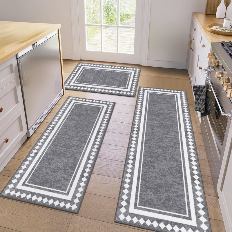 Elegant Nylon-Look Kitchen Mat Runner Set of 3