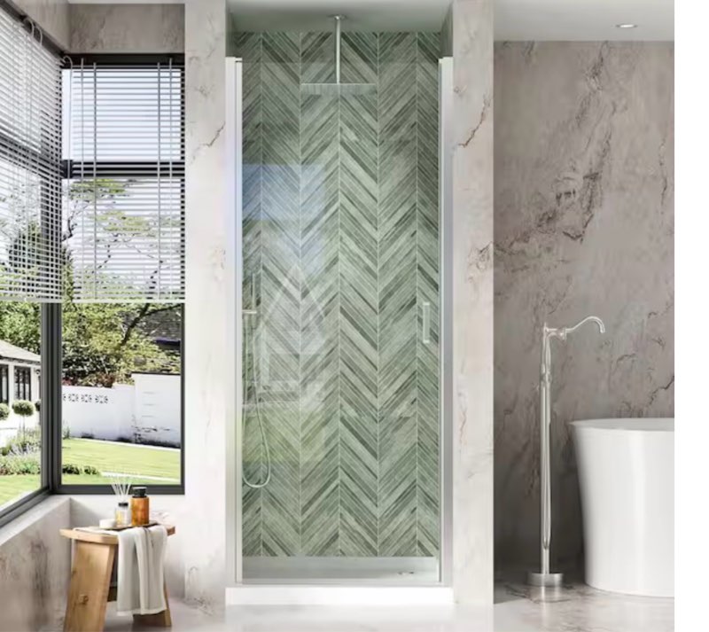 34 in. w x 72 in. h pivot semi-frameless shower door in chrome finish with clear glass