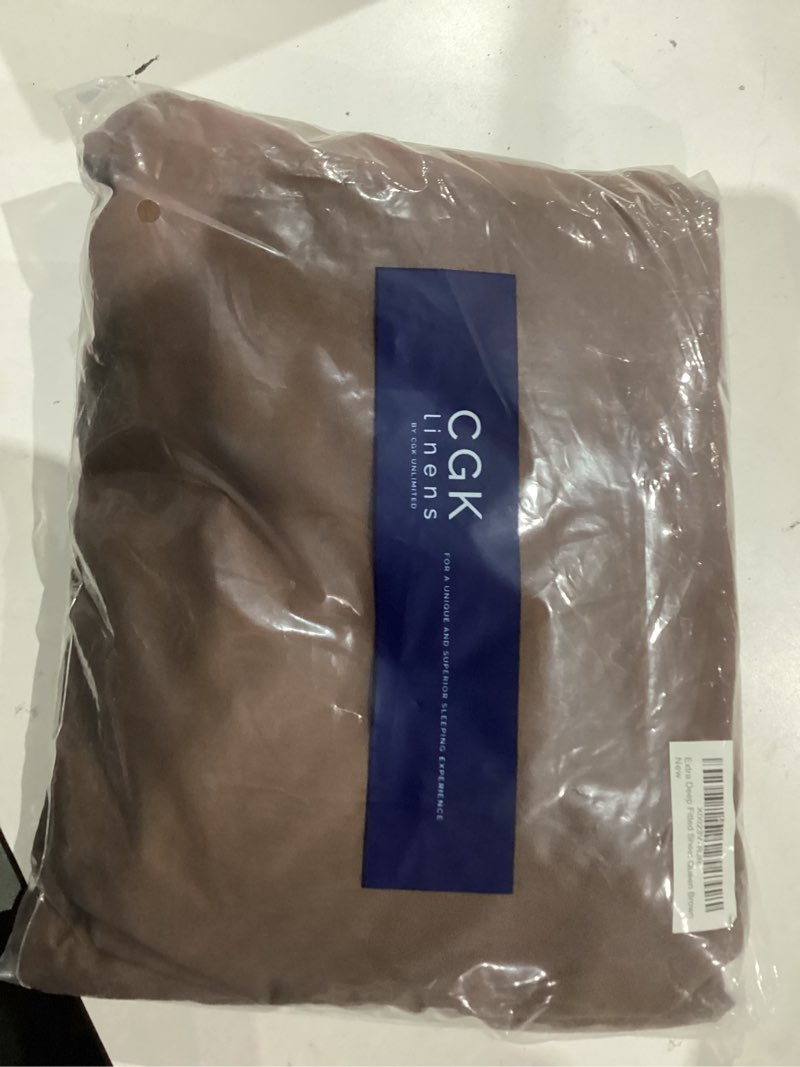 Condition photo showing Good Condition for extra deep queen fitted sheet - hotel luxury single fitted sheet only - easily fits 18 inch to 24 inch mattress - ultra soft, wrinkle free w/extra deep pockets - easy-care, breathable & comfy - brown queen 16 - brown
