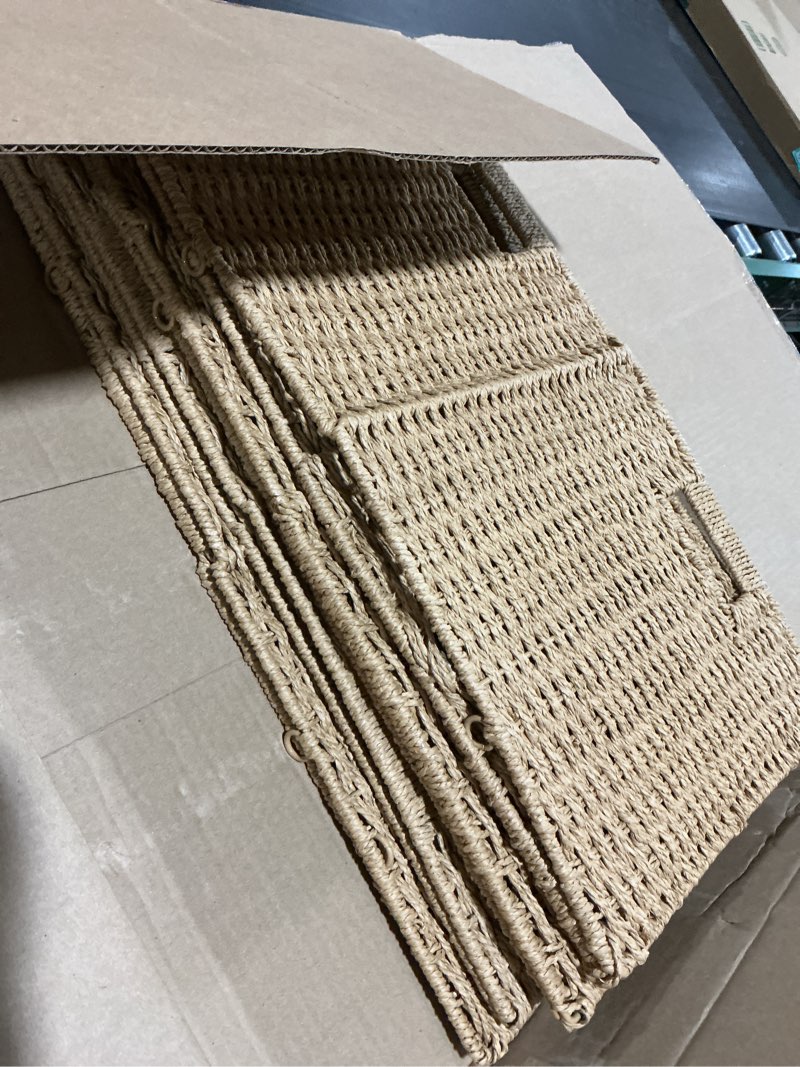 Condition photo showing Good Condition for paper woven foldable storage baskets 4 pack, 11 inch cube storage bins, handmade paper material collapsible organizer for shelves & home organization, ideal for clothes books toys snacks (natural) natural- 4pack