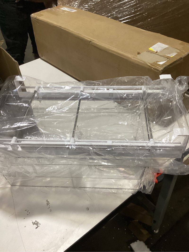 Condition photo showing As Is for yatmung 2 pack extra-large deli drawer organizer for refrigerator pull out - fridge drawer organizer and storage containers - meat, cheese, produce, sliding - fridge organization bin y-hf-2x2 230829