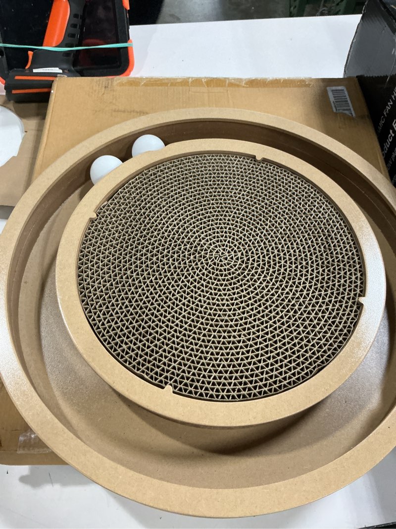 Condition photo showing Good Condition for best pet supplies catify cat scratcher, fun interactive scratchers, posts, poles, claw safe, furniture saver indoor play support natural cat behaviors heavy duty - scratch & spin, 15.75 x 15.75" scratch & spin cat scratcher