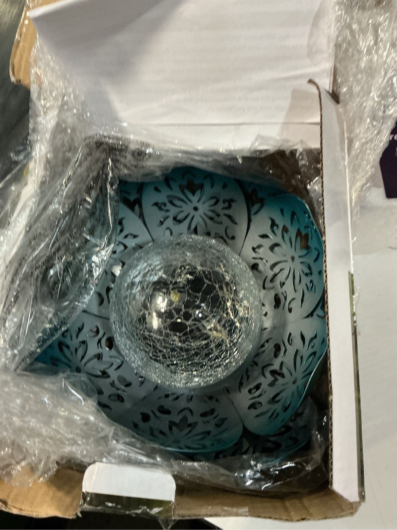 Condition photo showing As Is for huaxu solar lights outdoor decorative - bright blue lotus flower table lamp, glass globe 30 led waterproof metal decorations gifts for mom women garden patio pathway yard balcony outside decor gradient blue