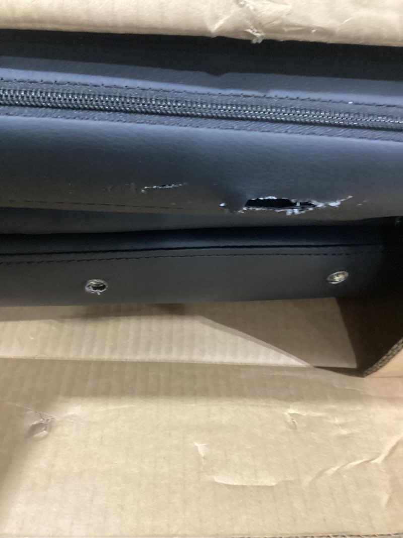 Condition photo showing New/Like New for amazon basics classic puresoft pu padded mid-back height adjustable office computer desk chair with armrest, 26\"d x 23.75\"w x 42\"h, black..it ripped