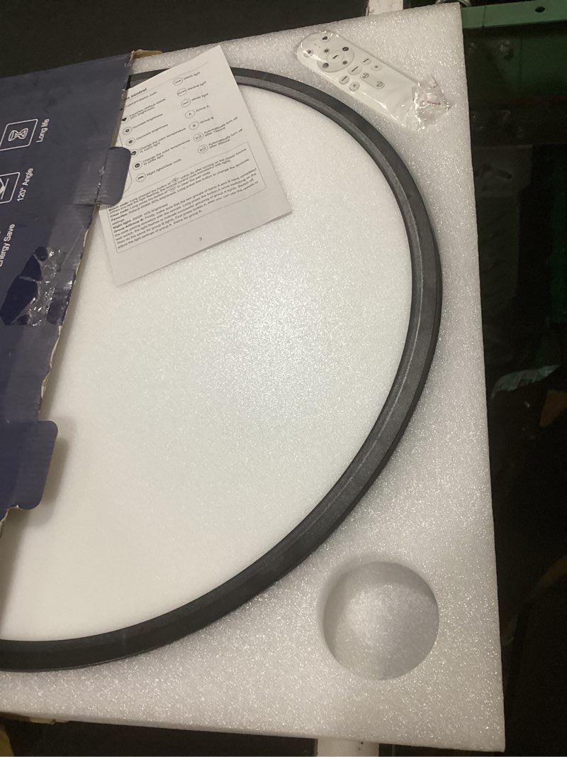 Condition photo showing Good Condition for 20 inch black led ceiling light, dimmable with remote control, modern, ultra thin flush mount, round light fixtures, 48w, 4800 lumen, for bedroom, living room, kitchen, dining room black 19.7 inch