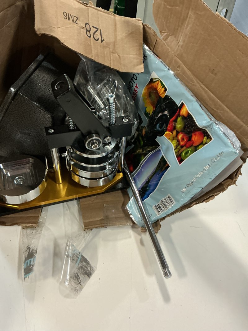 Condition photo showing As Is for 2 x 2 in magnet maker kit, craft machine for custom magnets, includes press + paper cutter + 100-piece supplies, compatible with acrylic & cardboard machine+cutter+100pcsmaterials