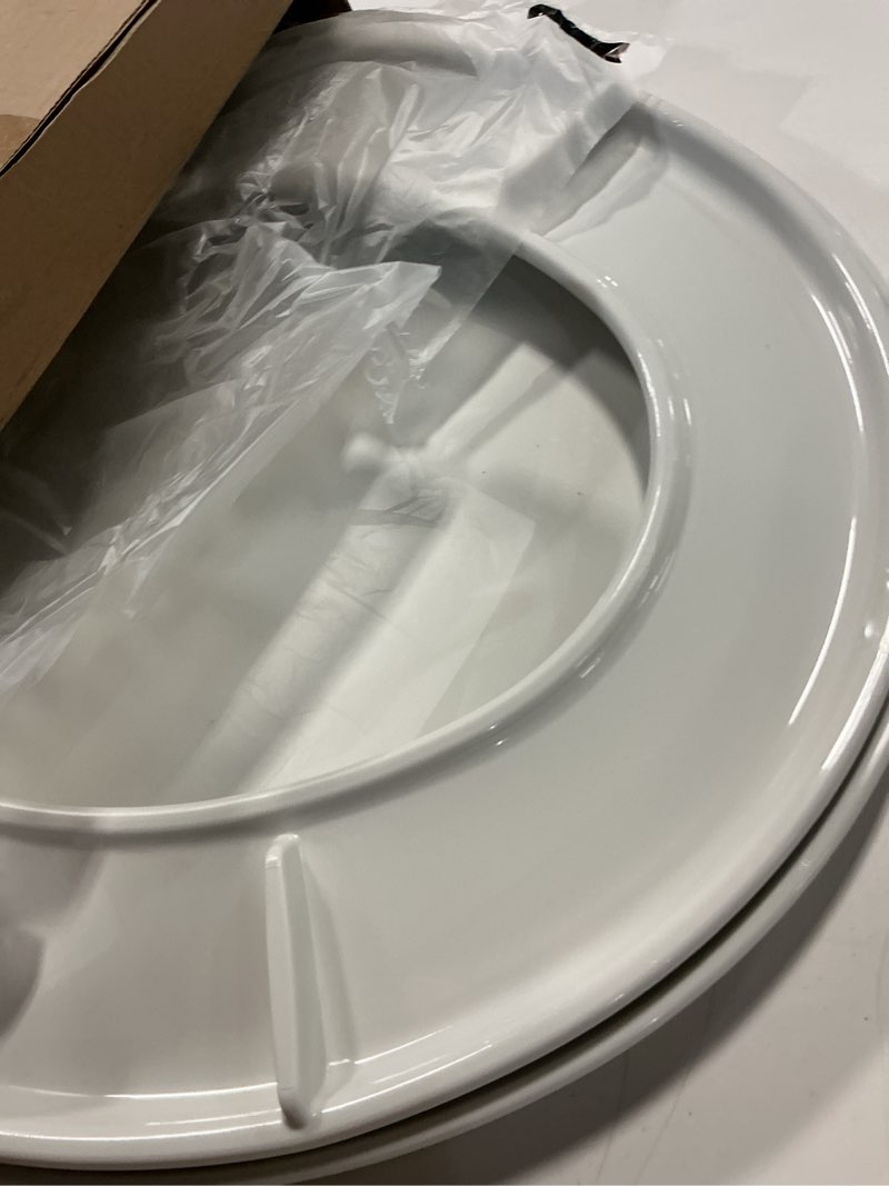 Condition photo showing As Is for bemis 730slec slow close toilet seat, easy clean hinges and durable plastic seat, made in usa, round, white