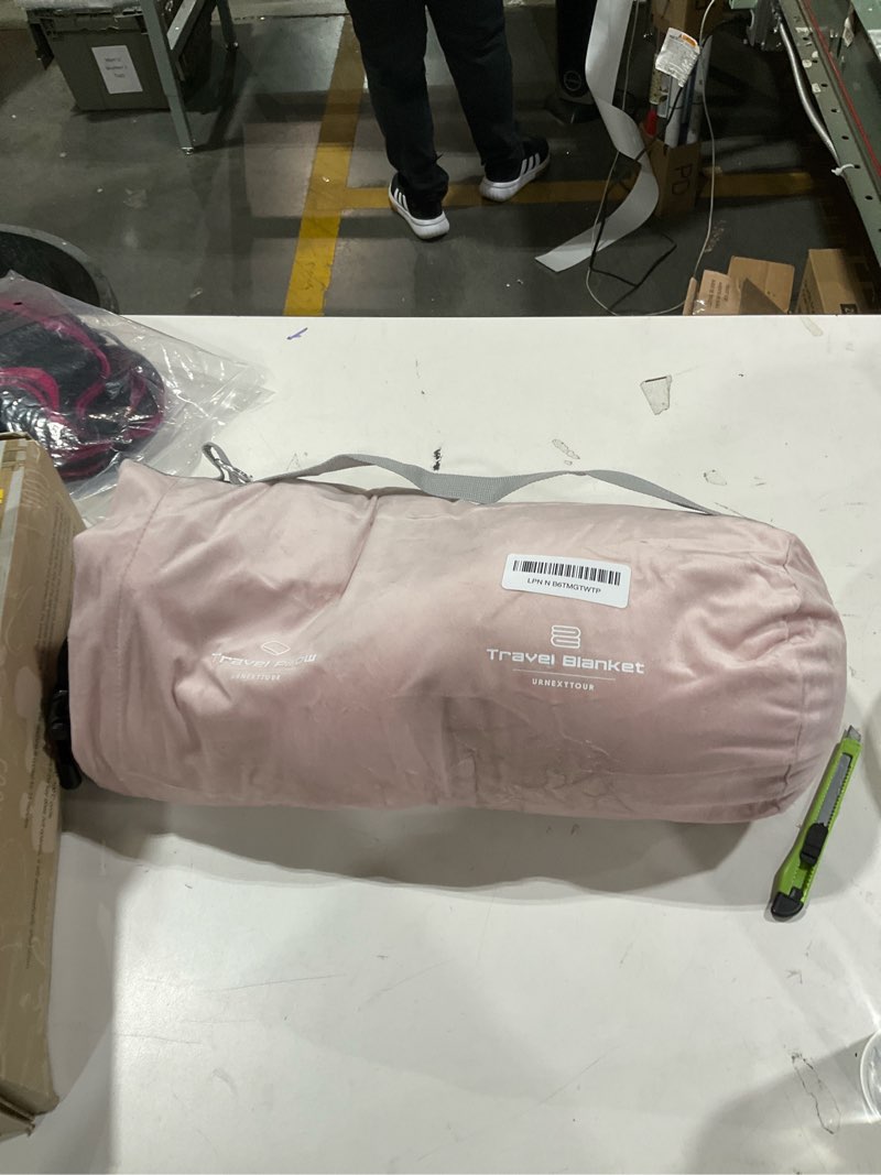 Condition photo showing As Is for travel pillow and blanket set neck pillows travel essentials with sleep mask for airplane car memory foam pink a-pink