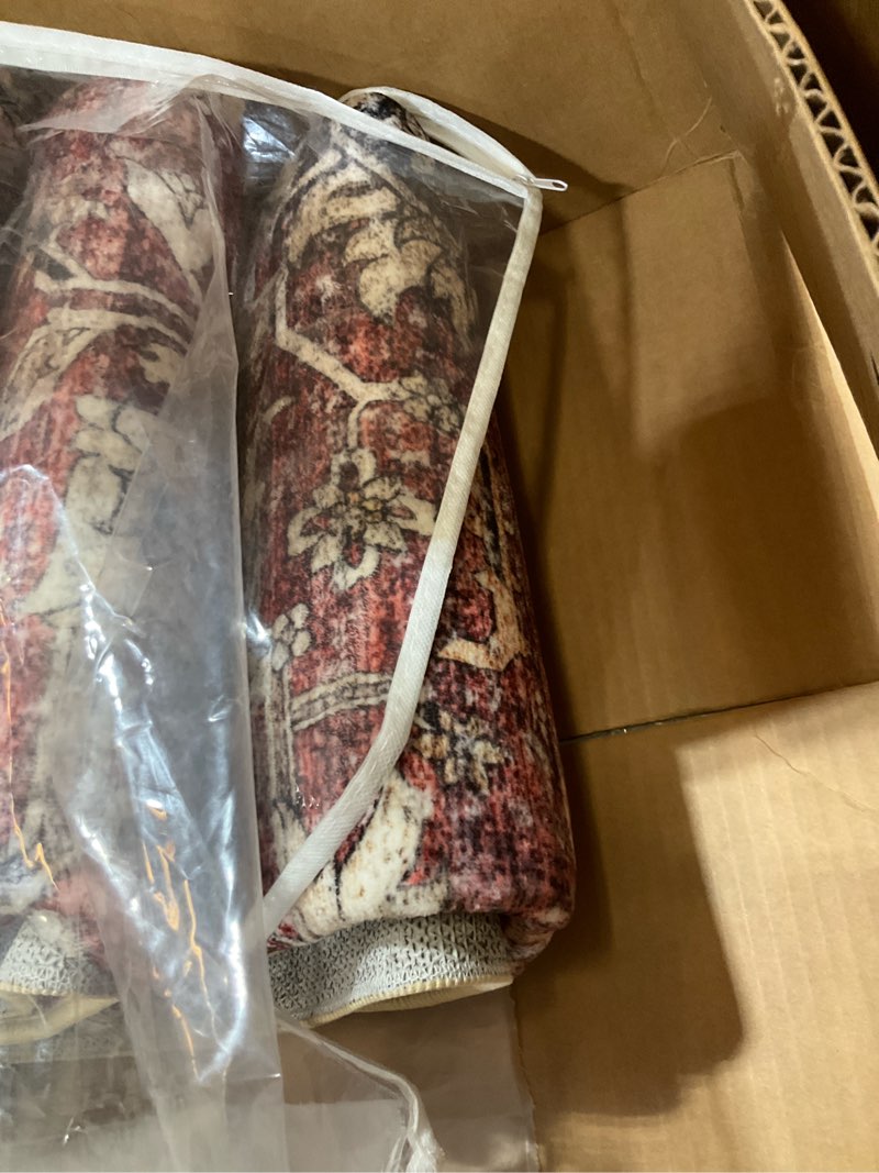 Condition photo showing Good Condition for champlant washable area rug 9'x12' red khaki retro flowers boho design non-shedding easy care ideal for high traffic areas in living room bedroom office coffee table kitchen large carpet red khaki 9' x 12' (rectangular)