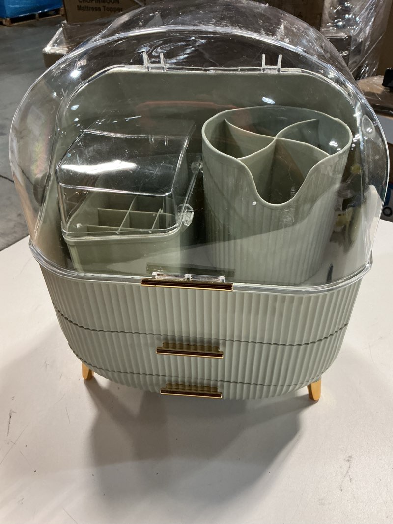 Condition photo showing New/Like New for canitoron makeup organizer,skincare organizer with 2 drawers and brush storage box,lipstick holder,cosmetic display case for vanity organizer and bathroom countertop storage.(sage green) mint large + brush holder + lipstick organizer