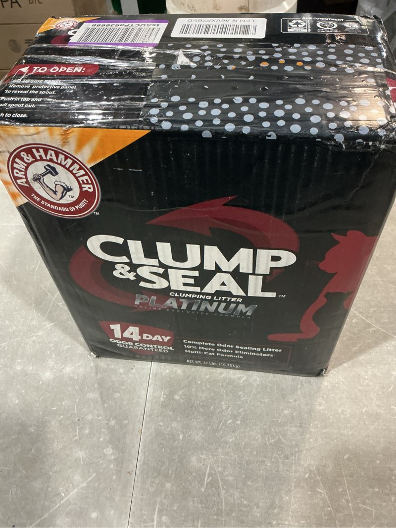 Condition photo showing New/Like New for arm & hammer clump & seal platinum, complete odor sealing clumping cat litter, multi-cat, 14-day odor control, online exclusive formula, 37 lbs
