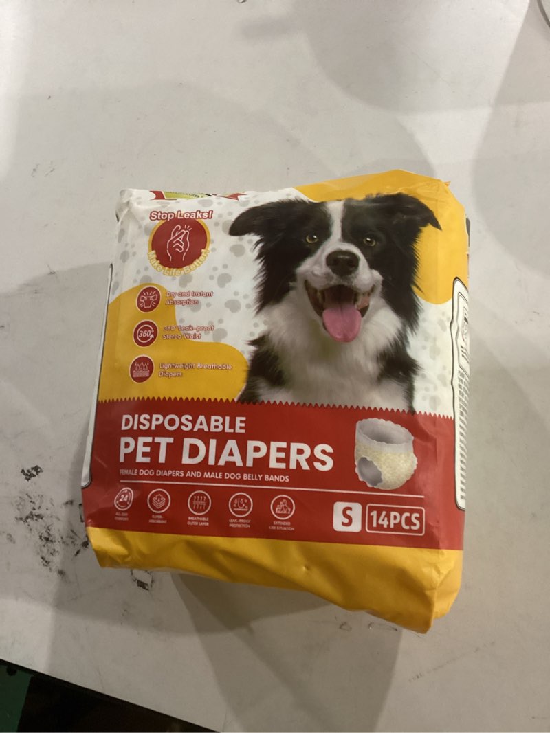 Condition photo showing New/Like New for dono dog diapers female, disposable full wrap with stretchy waist, 360° leak-proof, absorbent, heat period doggie diapers for small and large dogs for heat, 14 pcs s-14 count