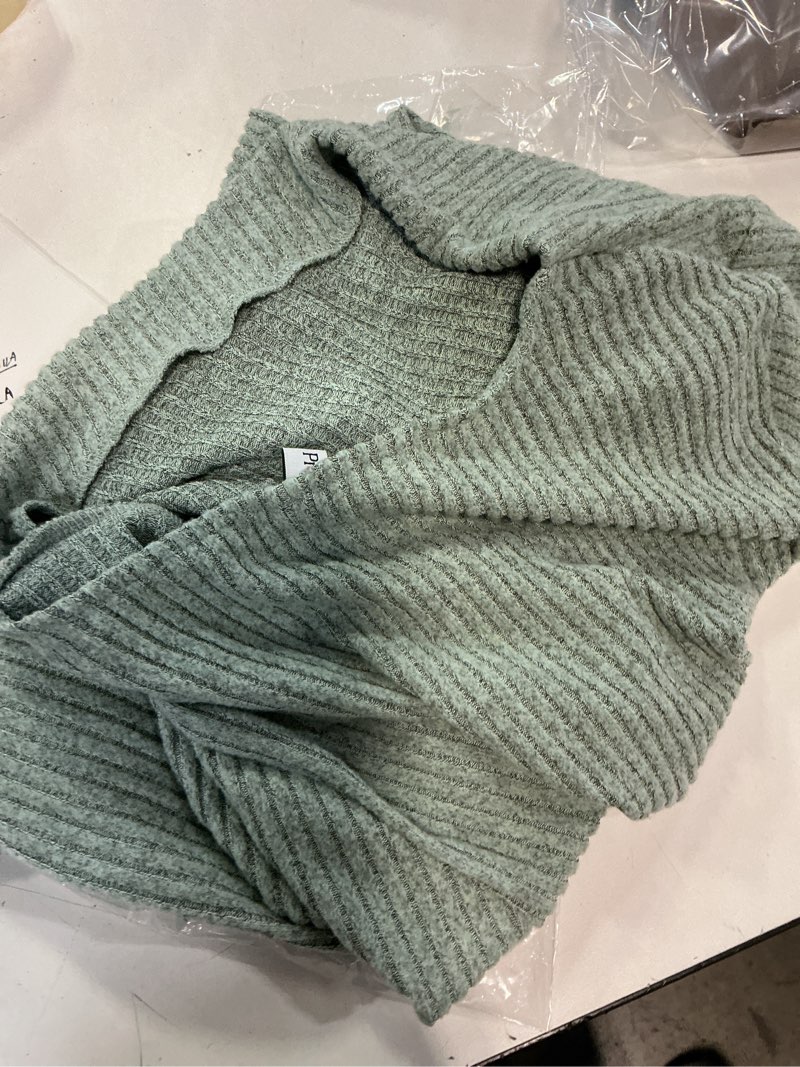 Condition photo showing As Is for prettygarden women's long sleeve cowl neck ribbed knit spring shirts slim fit ruched going out crop tops basic t-shirts bean green medium