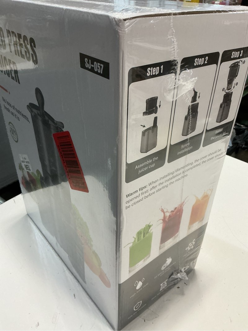 Condition photo showing New/Like New for juicer machines with 5.8" large chute, 2-in-1 cold press juicer for whole vegetables fruits 400w, masticating juicer easy to clean juice extractor machine for making nut mike, juice, premium gray titanium gray