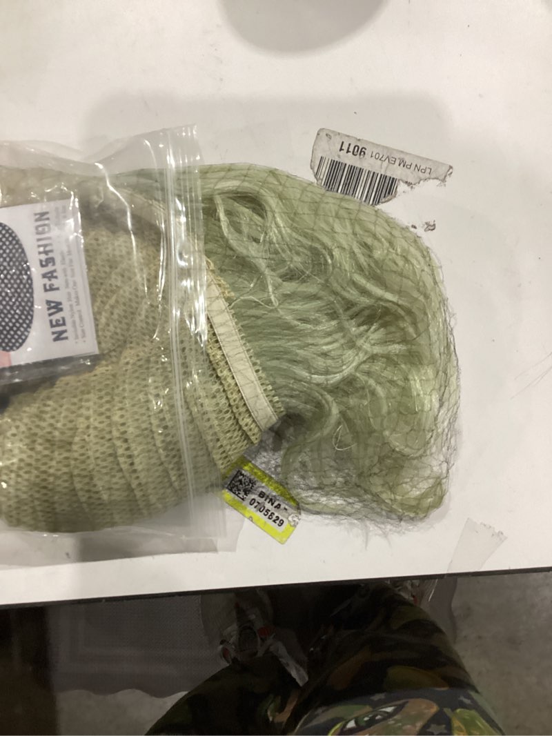 Condition photo showing As Is for Men Bald Light Green Short Curly Wig Unisex Halloween Cosplay Costume Wigs