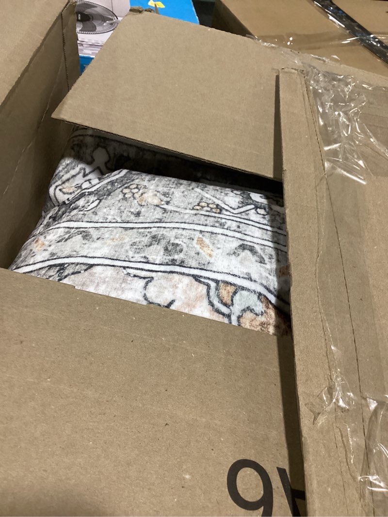 Condition photo showing As Is for Lessymo 8×10 Area Rugs Washable for Living Room, Soft Indoor Boho Rug Non Slip for Bedroom Kitchen Dining Room, Large Vintage Taupe Carpet Stain Resistant for Dorm Nursery Home Office, Grey/Brown Grey Brown 8' x 10' (Rectangular)