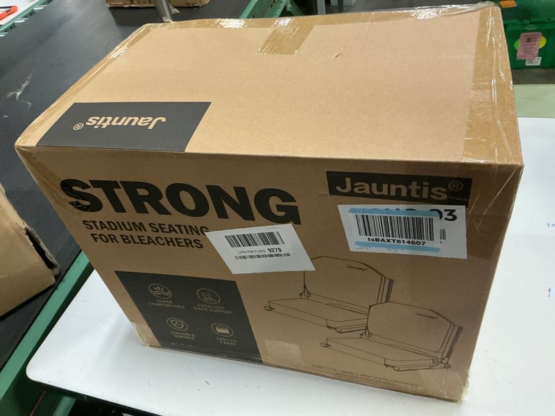 Condition photo showing New/Like New for Jauntis Stadium Seats for Bleachers, Bleacher Seats with Ultra Padded Comfy Foam Backs and Cushion, Wide Portable Stadium Chairs with Back Support and Shoulder Strap, 2 Pack, Black