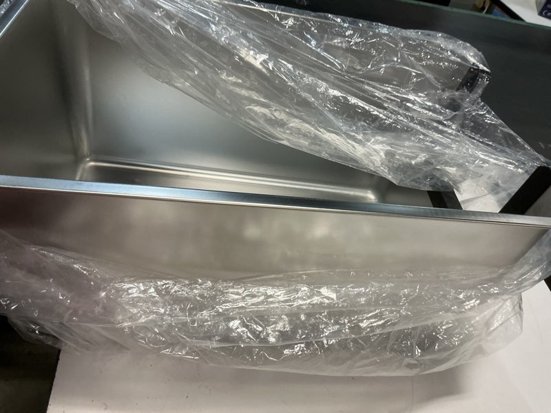 Condition photo showing As Is for Yangbaga Extra Large Stainless Steel Litter Box, Leak Proof 12 Inches High Sides for Urine & Litter 