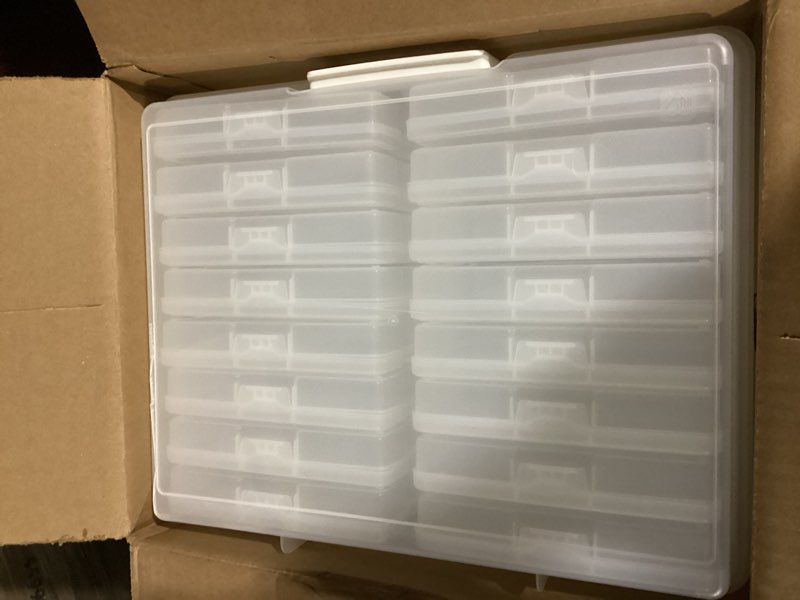 Condition photo showing Good Condition for IRIS USA 4" x 6" Photo Storage Box Craft Keeper, 2-Pack Organizers with 16 Picture Containers for Tasks, Stickers, Ephemera, & Flashcards, Clear Clear 16 Cases