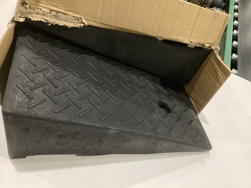 Condition photo showing As Is for rubber curb ramp,2 pack,6" rise height,11023ibs, capacity driveway ramps,18.9" l x 18.9" w,capacity threshold ramps,suitable for cars, wheelchairs, scooters, lawn mowers