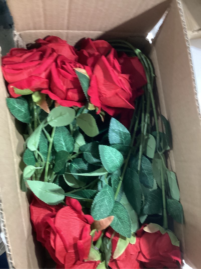 Condition photo showing Good Condition for 22 pcs artificial red roses with stems - realistic velvet faux flowers bulk, fake roses for wedding centerpieces & home decor(red)