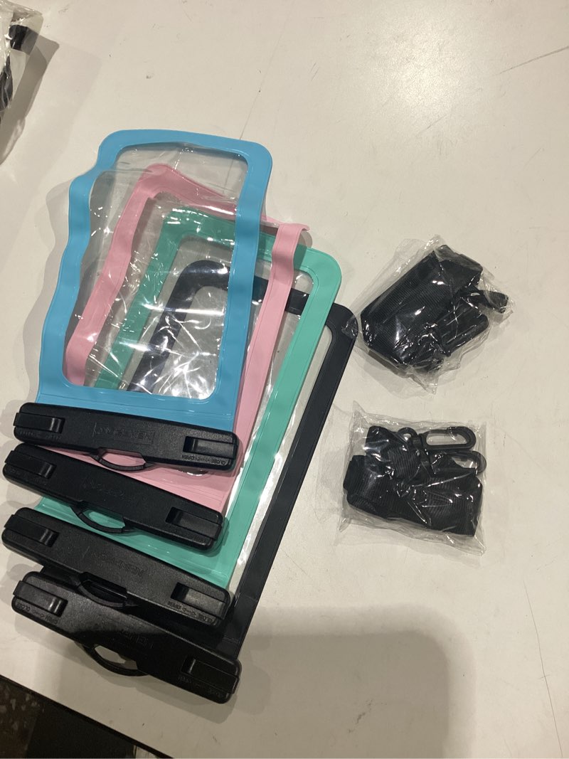 Condition photo showing New/Like New for 4 pack 8.5“ waterproof cell phone pouch - underwater dry bag case lanyard -water proof clear holder protector for iphone 17 16 pro max plus air samsung galaxy s25 ultra note for beach swimming black+blue+green+pink