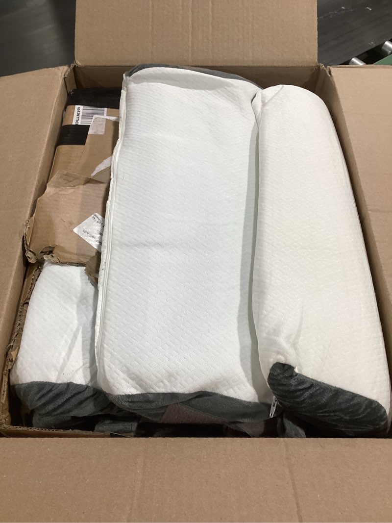 Condition photo showing As Is for 6PCS Orthopedic Bed Wedge Pillow for Sleeping, Gel Memory Foam Post Surgery Pillow Set for Back, Neck, Leg Support, Acid Reflux, Gerd, Anti Snoring, with Washable Cover & Travel Bag (White, 20'' Wide) White 6 Piece Set - 20" Wide