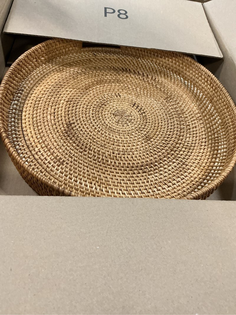 Condition photo showing Good Condition for Coffee Table Tray Round Rattan Ottoman Tray Woven Serving Trays with Handles for Home and Kitchen Decorative Natural (Large 16.9 inch) 16.9" Natural