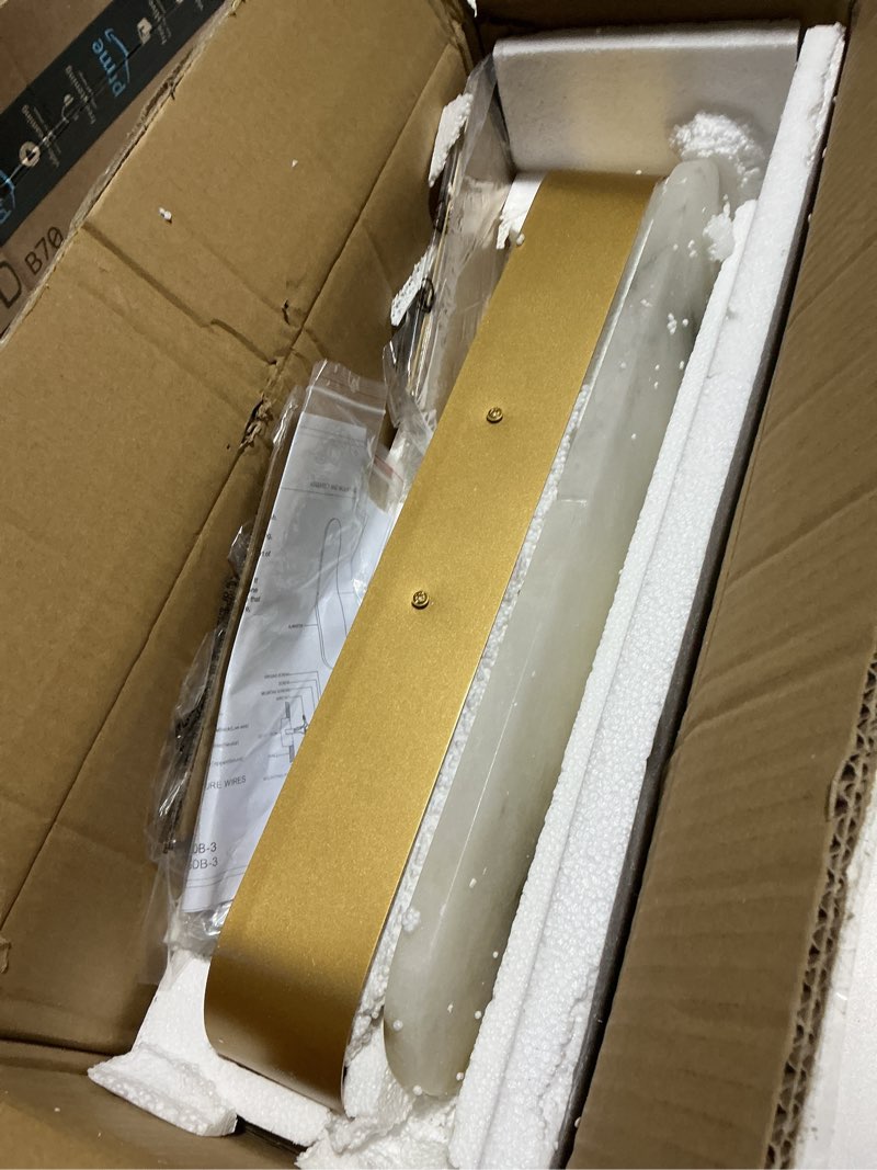 Condition photo showing Good Condition for modern gold wall sconces for living room, marble sconce wall light fixtures for bedroom, alabaster sconce lighting for entryway bathroom, 1 pack