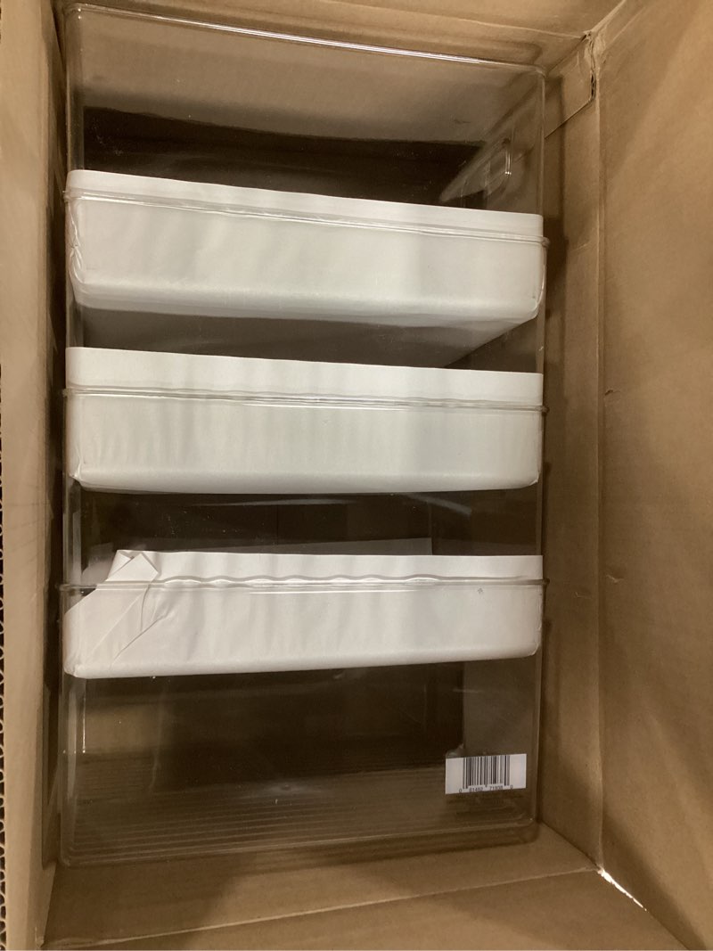 Condition photo showing New/Like New for InterDesign iDesign Pantry Organizer Bins with Handles - Storage Bins for Cabinets or Fridge - Set of 4 - Clear Pack of 4