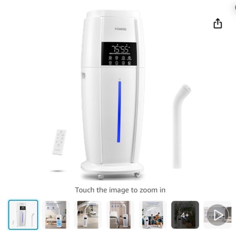 FOHERE Humidifier Large Room 4.8Gal/18L, Quiet Whole House Humidifier for Home Plants Office Commercial 1500 sq.ft, Top Fill Ultrasonic Cool Mist Humidifiers with 4 Mist Mode, 5 Speeds, Remote, White