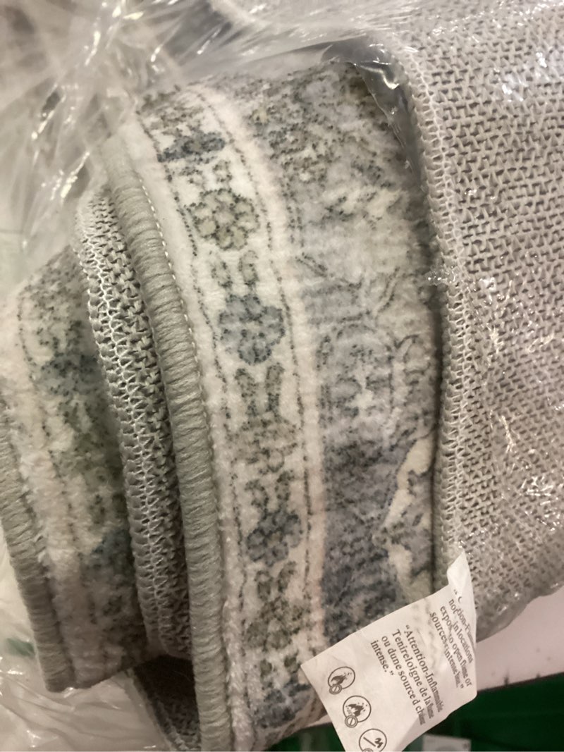 Condition photo showing Good Condition for kuta vintage washable long hallway runner rug, 2.6x16 grey blue non-slip kitchen rugs ultra thin soft printed distressed oriental floral floor carpet for laundry bedroom living room nursery 2'7" x 16' (runner) grey blue